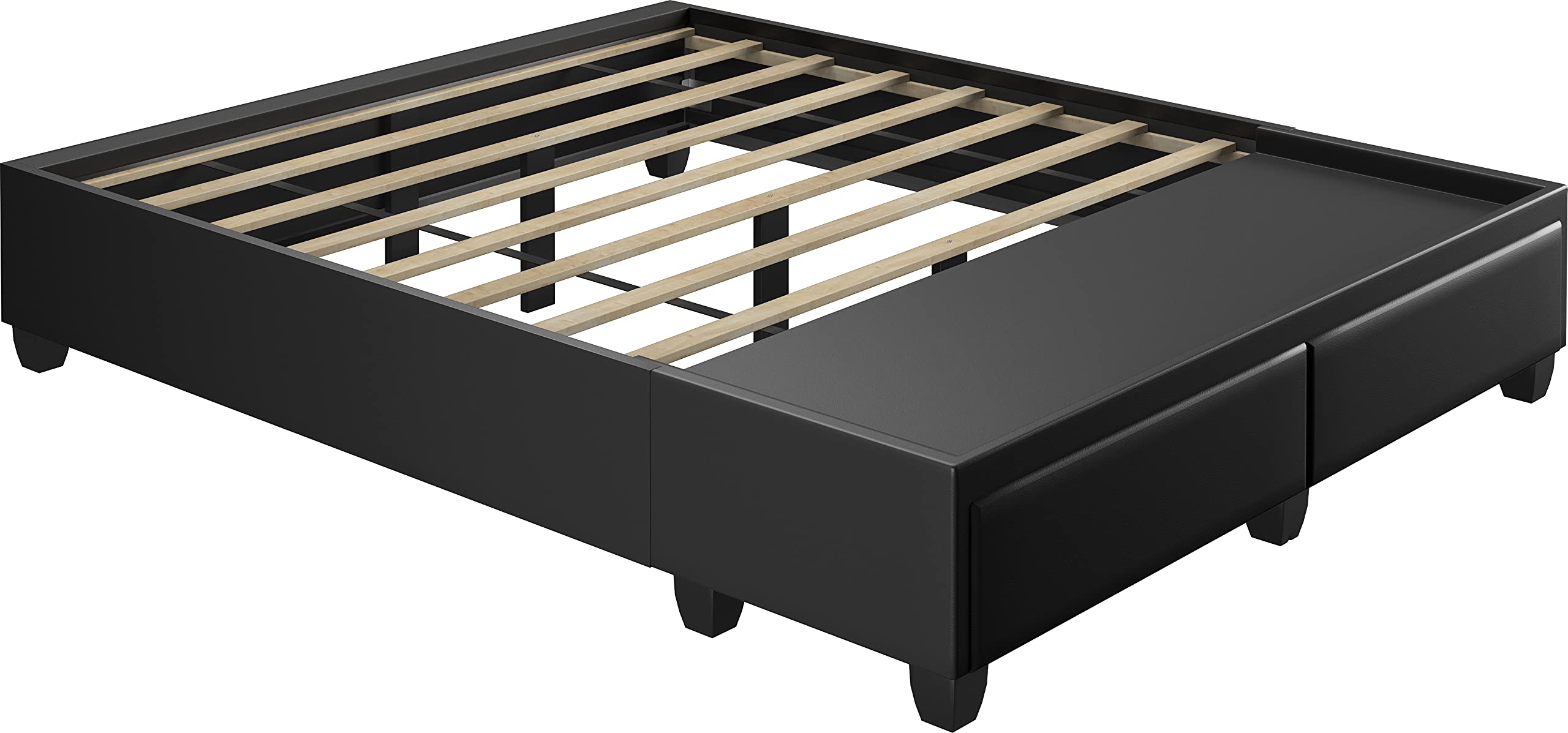 Boyd Sleep Parma Uplift Upholstered Platform Bed Frame Mattress Foundation, Dual Front Storage Drawers, and Strong Wood Slat Supports: Faux Leather, Black, Full